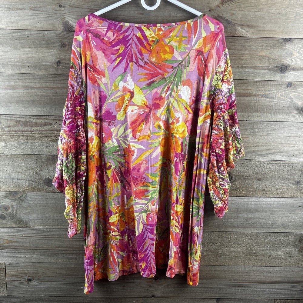 Cato Womens Shirt Short Split Flare Sleeve Floral Colorful Size 22 24‎ - Picture 6 of 8